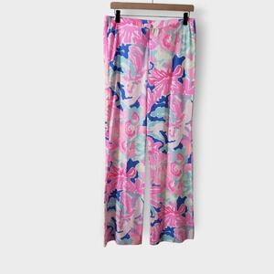 Lilly Pulitzer Georgia May Palazzo Pull On Pants Pink Floral Bright Colorful Med